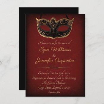 red and gold masquerade wedding invitation