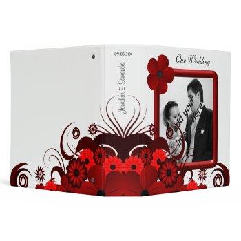 Small Red And White Floral 2" Wedding Guest Book Album Binder Front View