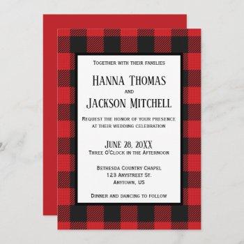 red black buffalo plaid wedding invitation
