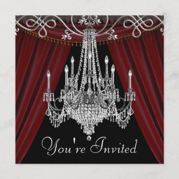 red black chandelier party invitations