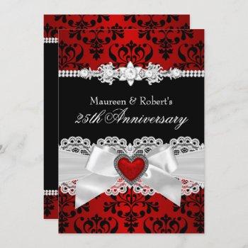 Small Red Black Damask Heart Bow 25th Anniversary Front View
