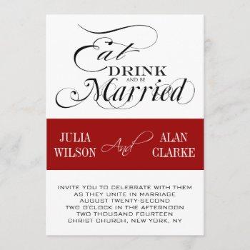 Small Red Black Eat, Drink, Be Married Wedding Invite Front View