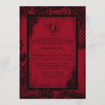 red black lace gothic wedding invitation card