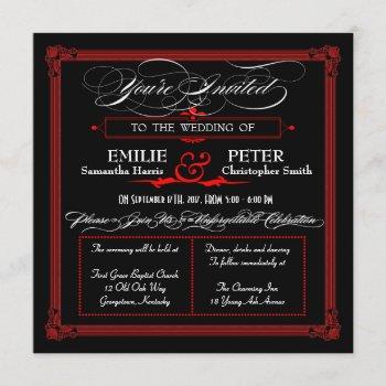 red & black poster style wedding invitations