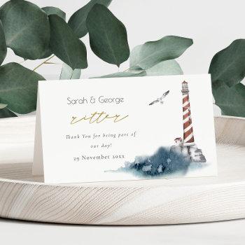 red dusky blue lighthouse sea nautical ritter place card