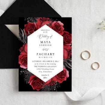 red floral & black wedding - black invitation