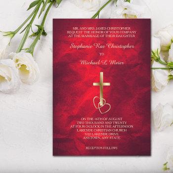 Small Red Gold Christian Cross Wedding Front View