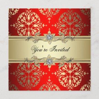 Small Red Gold Damask Party Front View