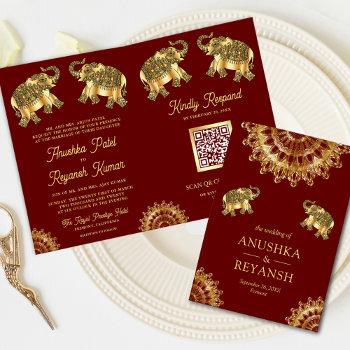 Small Red Gold Ethnic Elephants Indian Qr Code Wedding Front View