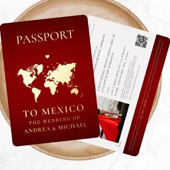 red gold passport travel destination wedding real foil invitation