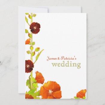 red hollyhocks elegant wedding invitation
