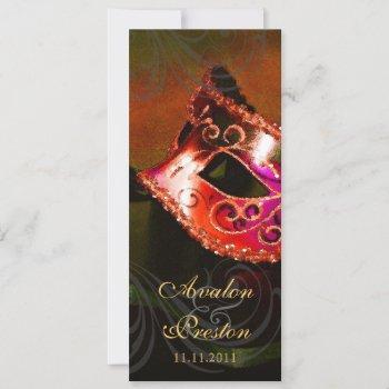 red masquerade  wedding program invitation