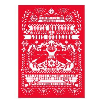 Small Red Mexican Fantail Doves Papel Picado Wedding Front View