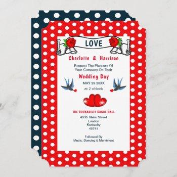 red navy rockabilly polka dot wedding invitation