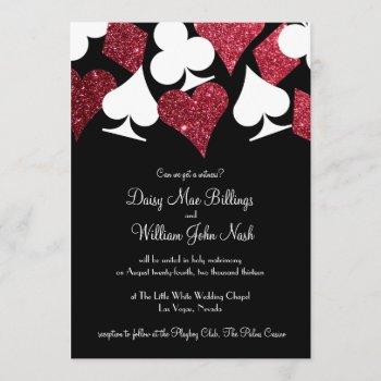 red on black faux glitter las vegas wedding invitation
