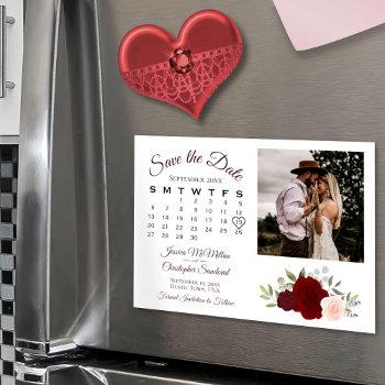 Small Red & Pink Roses Calendar & Photo Save The Date Magnetic Front View