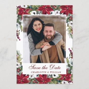 Small Red Poinsettia Christmas Wedding Save The Date Front View