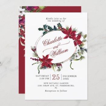 red poinsettia floral christmas watercolor wedding invitation