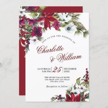 Small Red Poinsettia Floral Christmas Watercolor Wedding Front View
