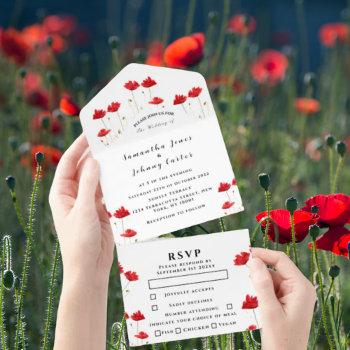Small Red Poppies Watercolor Script Elegant Wedding All In One Front View
