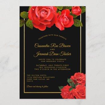 Small Red Roses And Black Formal Wedding Front View