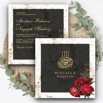 red roses black gold marble islamic muslim wedding invitation