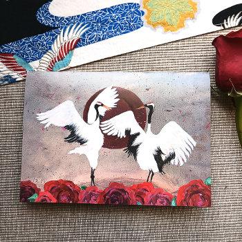 red roses, japanese dancing tancho cranes, wedding invitation