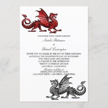 Small Red Silver Dragon Wedding Invite Front View