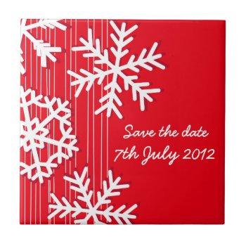 Small Red Snowflakes Christmas Save The Date Tile Front View