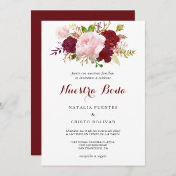red tropical and romantic spanish wedding invitation