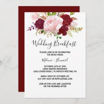 red tropical and romantic wedding breakfast invitation