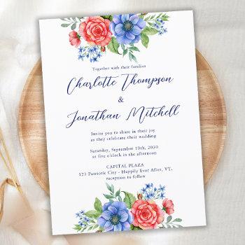 red white blue floral 4th july patriotic wedding invitation
