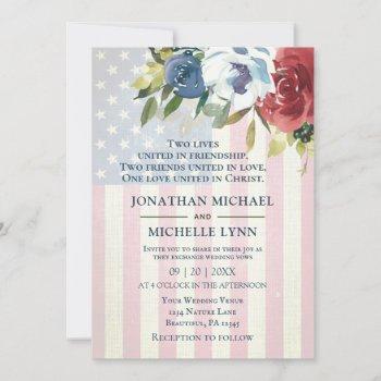 red white blue floral usa flag patriotic wedding invitation