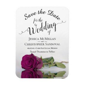 Small Reflecting Magenta Rose Wedding Save The Date Magnet Front View