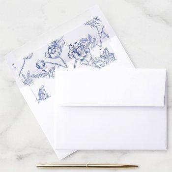 regency blue chinoiserie floral wedding invitation envelope liner