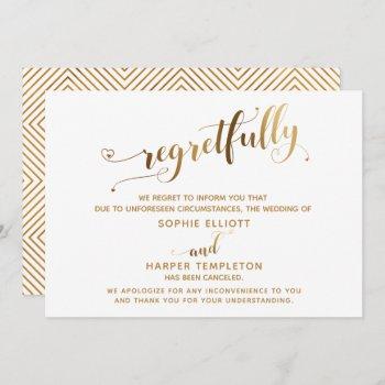 regretfully canceled wedding gold calligraphy card