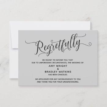 regretfully elegant gray canceled wedding card
