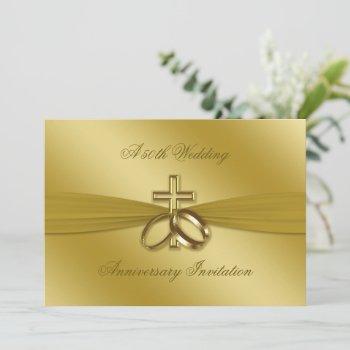 Small Religious Golden 50th Wedding Anniversary Invite Front View