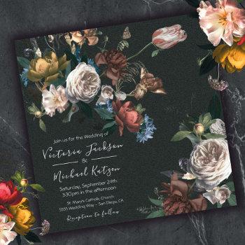 rembrandt floral dark & moody square wedding invitation