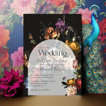 rembrandt floral dark & moody wedding arch invitation