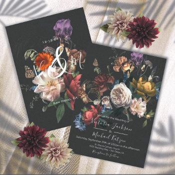 rembrandt floral dark & moody wedding monogram invitation