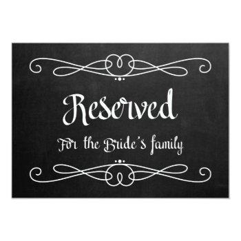 Small "reserved For Bride's Family" Wedding Sign Front View
