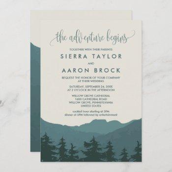 retreat to the mountains | green adventure wedding invitation