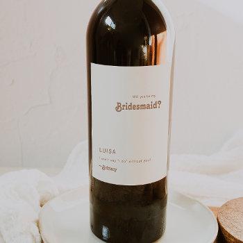 Small Retro Beach | Ivory Bridesmaid Proposal Wine Label Front View