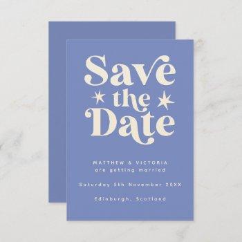 Small Retro Blue Boho Simple Save The Date Front View