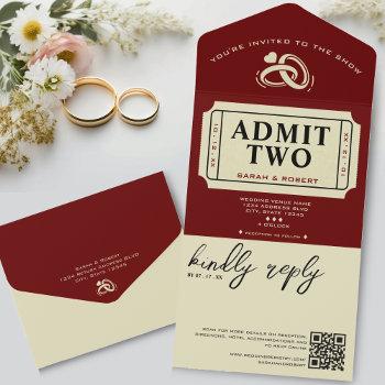 Small Retro Cinema Theater Admit Two Ticket Wedding All In One Front View