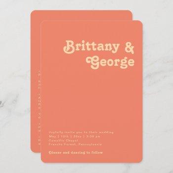 retro coral all in one rounded edges wedding invitation