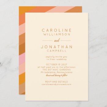retro geometric pink and orange chic wedding invitation
