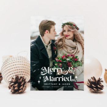 Small Retro Merry & Married Photo Overlay Text Holiday Front View