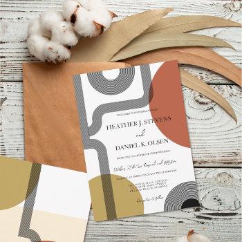 retro modern mustard terracotta abstract wedding invitation